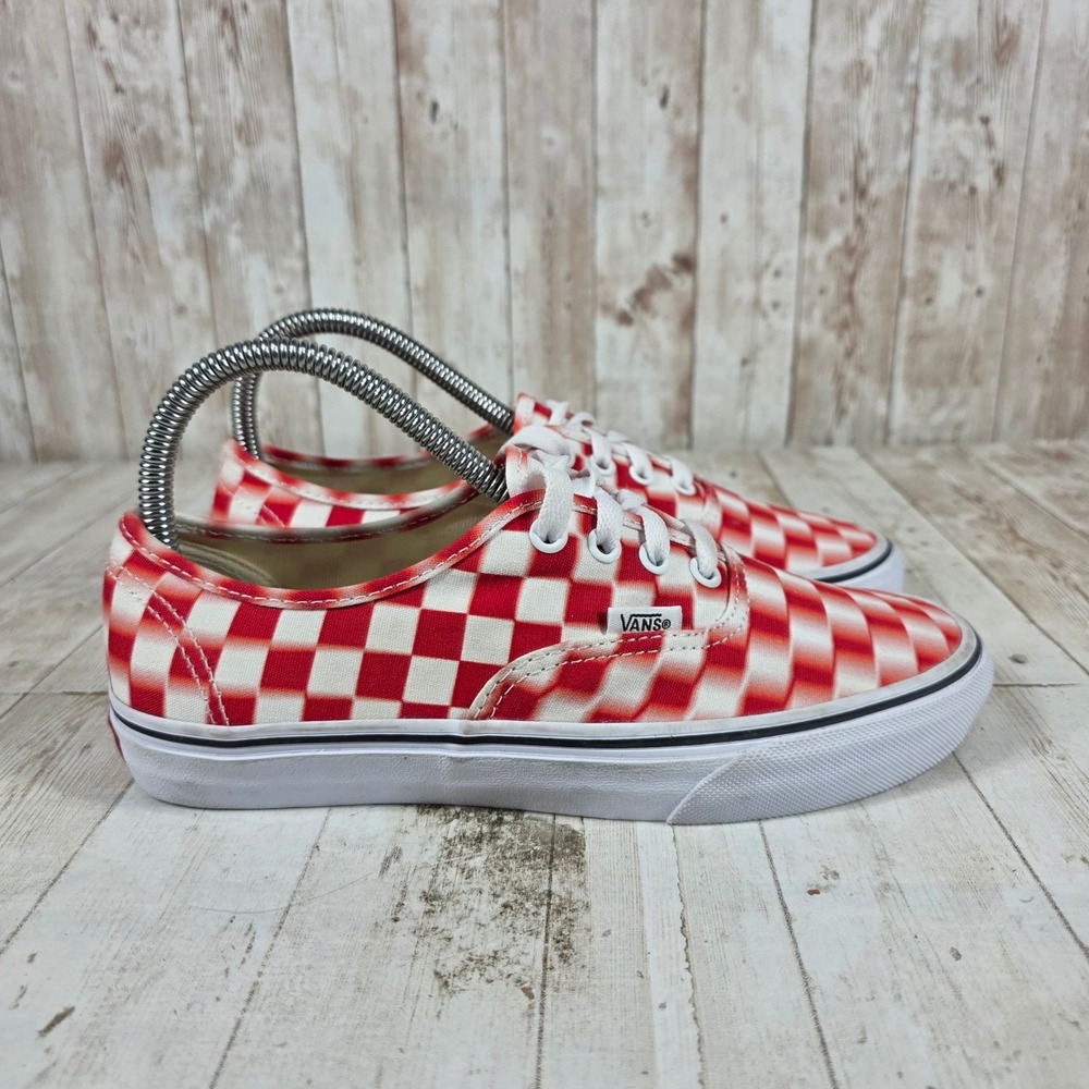 Vans Authentic Blurred Checkerboard Red White Low Top Sneakers Womens 7 721454